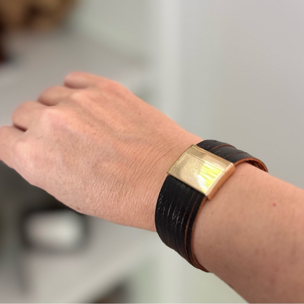 Faux Leather Cuff Bracelet with Gold Clasp